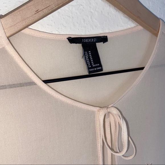 Forever 21 Embroidered Cream Sheer Long Sleeve Top - Picture 3 of 8